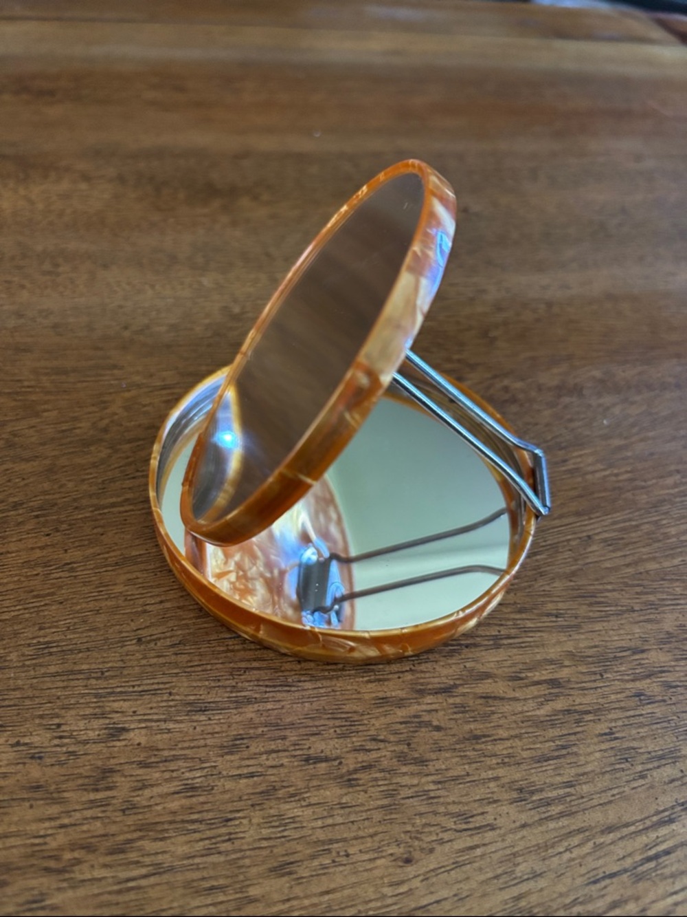 Vintage Marbled Amber Compact Mirror